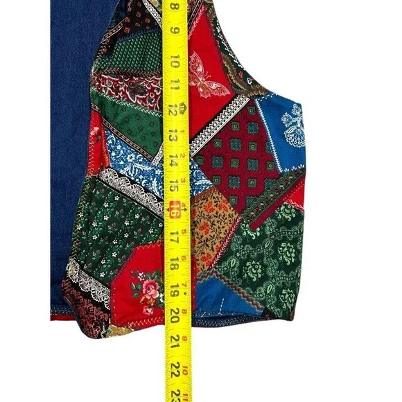 Handmade Vintage Colorful Patchwork Print Hippie Chic Reversible Vest - Picture 8 of 8